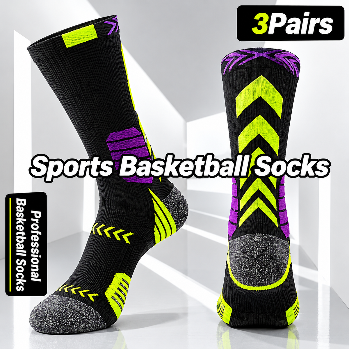 3 paires de chaussettes de sport ,en maille épaisse, à compression