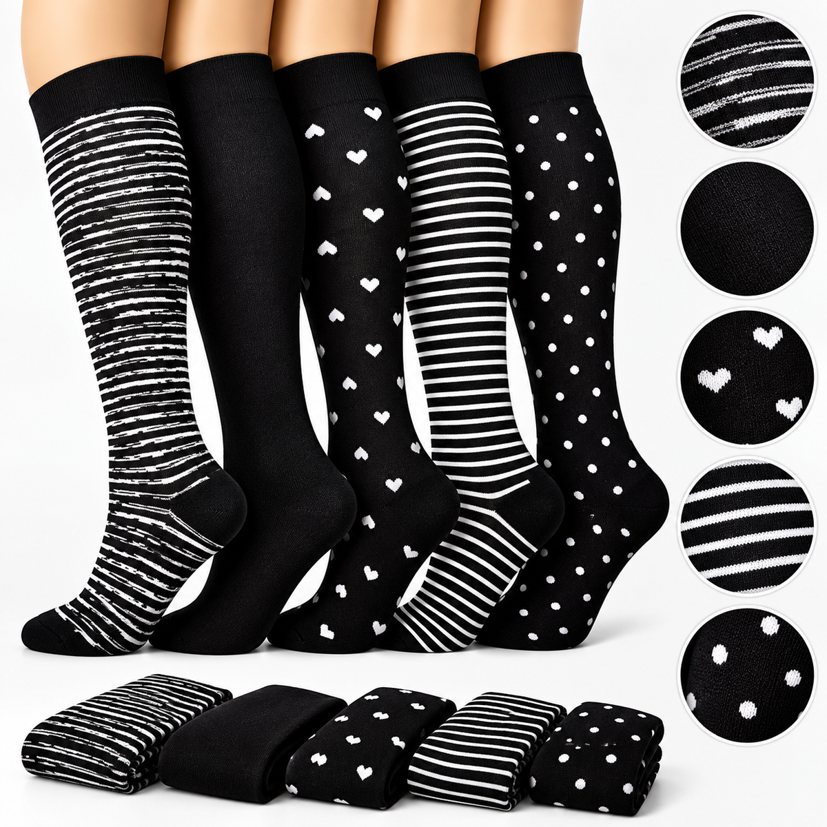 Chaussettes de Compression pour Femme, Accessoire de dehors pour Infirmière, pour Course à Pied, 6 Paires